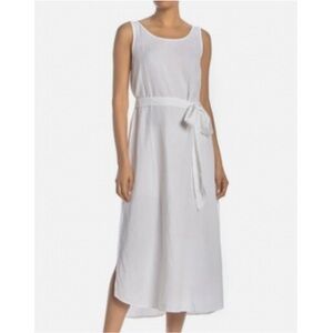 Eileen Fisher White Linen Blend Waist Tie Midi Sleeveless Dress Resortwear